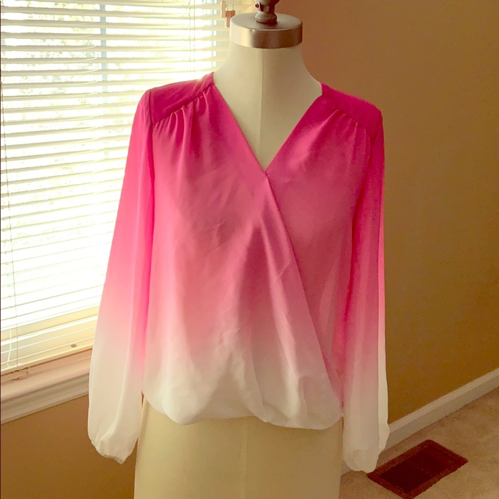 INC pink and white blouse